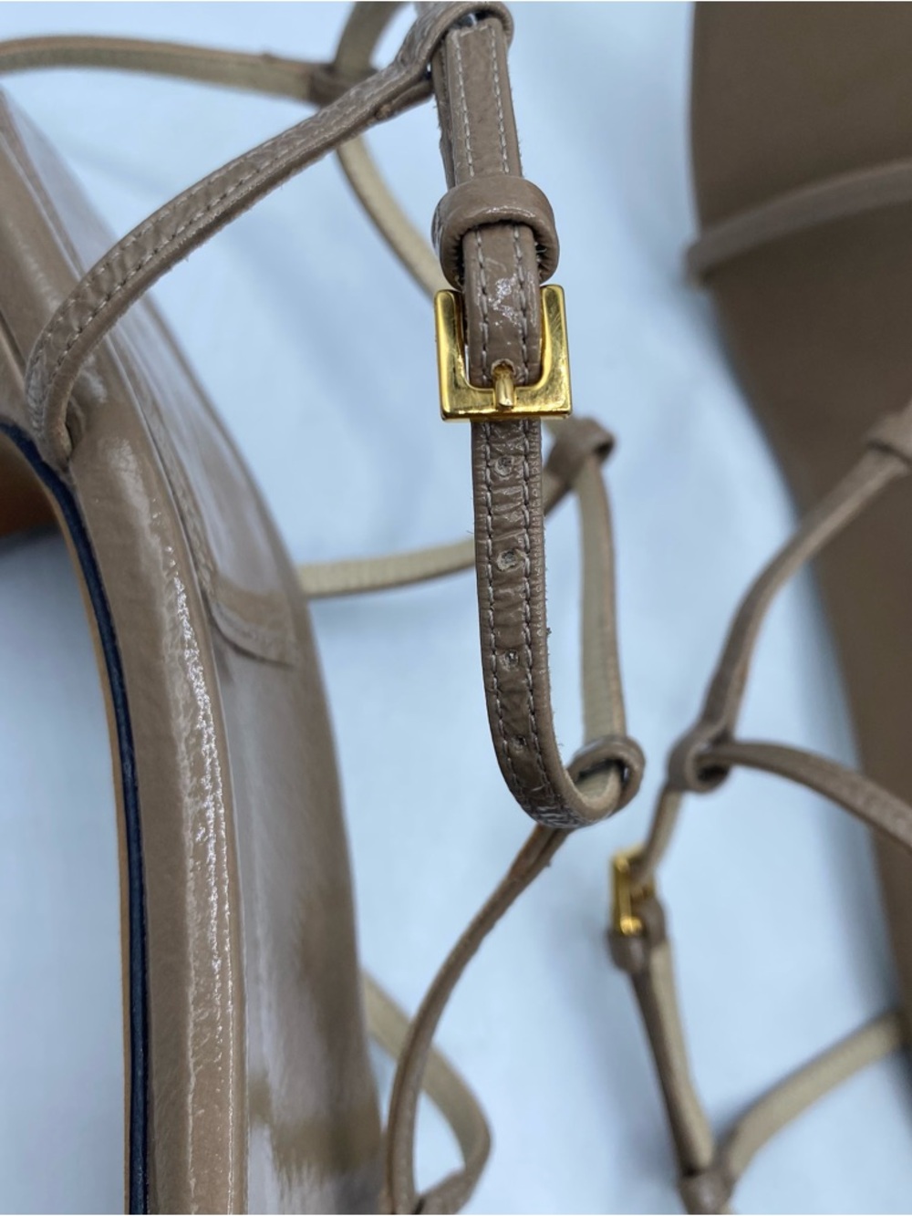 KHAITE Jones T-Strap Heel Sandals in Tan Leather - Picture 9 of 13